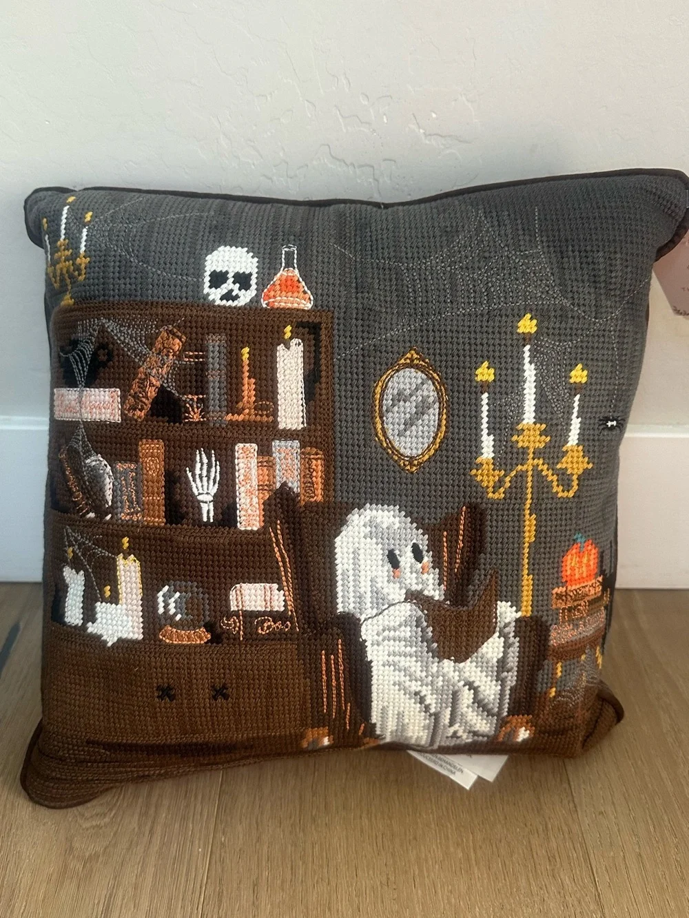 The Farmhouse by Rachel Ashwell 14x14 Ghost Reading Books Needlepoint Halloween